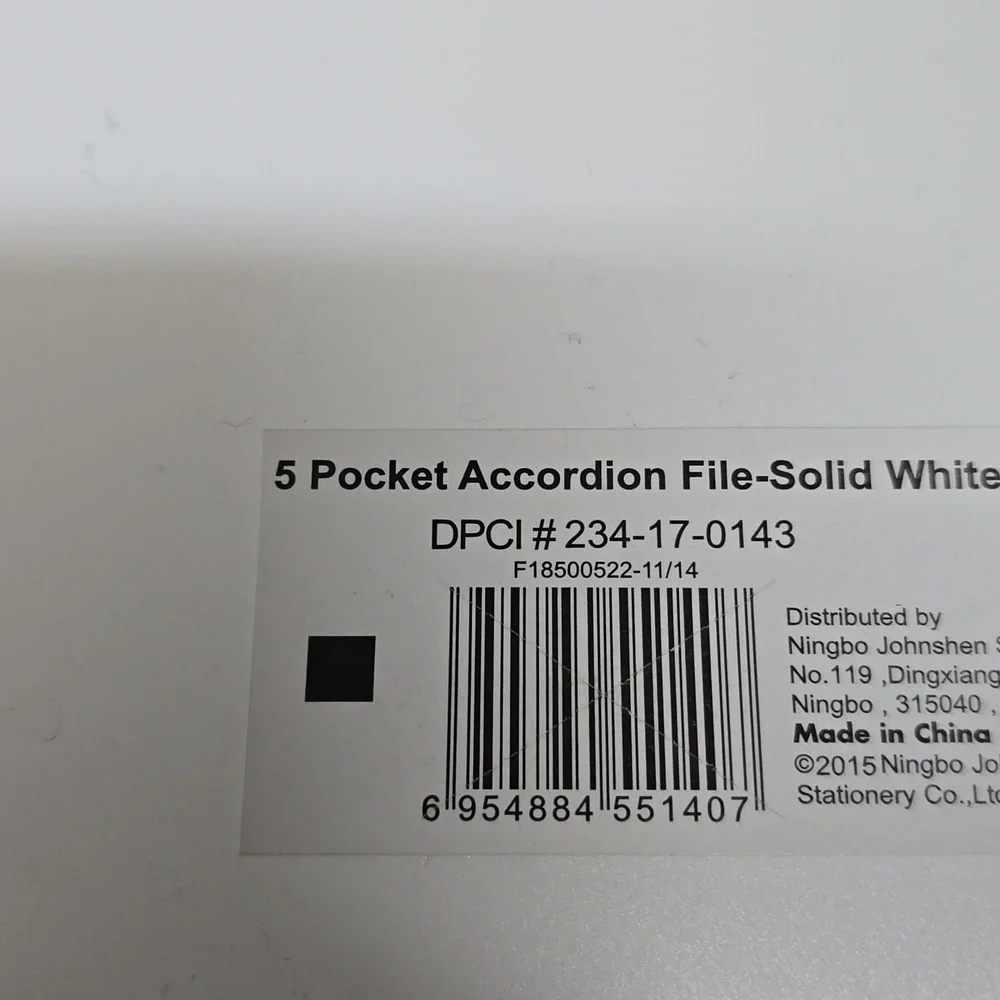 White 5 Pocket Accordian File Folder